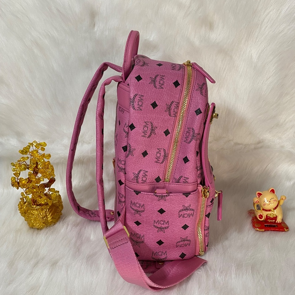 Mcm Pink Backpack Canvas Viseto Studs Preowned Au… - image 3